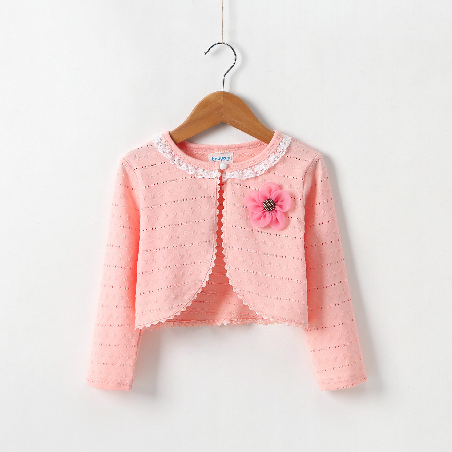 2022 summer girls' short one-button sunscreen shawl children's air-conditioned room cardigan hollow cotton small coat trendy