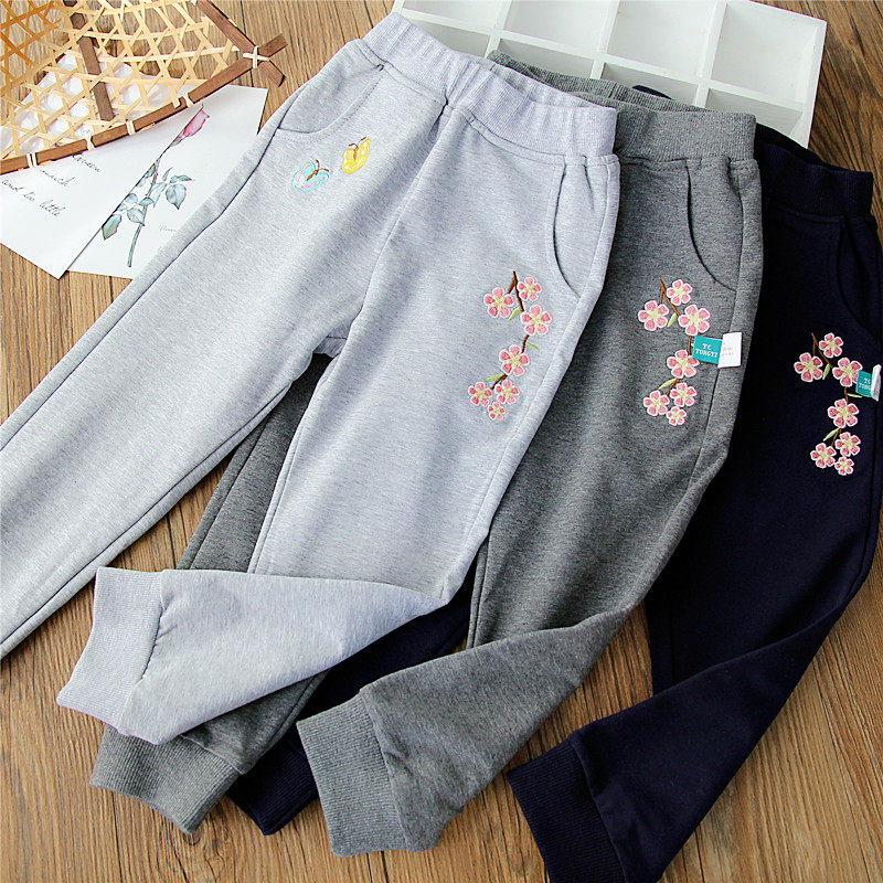 2022 Spring and Autumn Girls Embroidered Casual Sports Pants Children's Terry Embroidered Trousers Rubber Band Pants Trendy