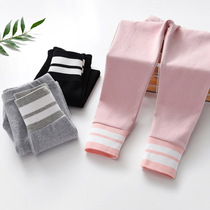 Girls autumn pure cotton elastic slim leggings childrens striped threaded trousers spring and autumn all-match trousers trousers trendy