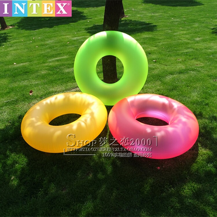 INTEX transparent adult swimming ring fluorescent floating ring lifebuoy water inflatable underarm ring plus size blisters