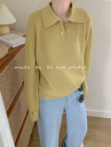 2021 early autumn Korean gentle sweater female pink polo lapel knitwear design sense