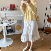 2021 summer skirt womens long chiffon long dress white cake skirt A word High waist autumn and winter skirt