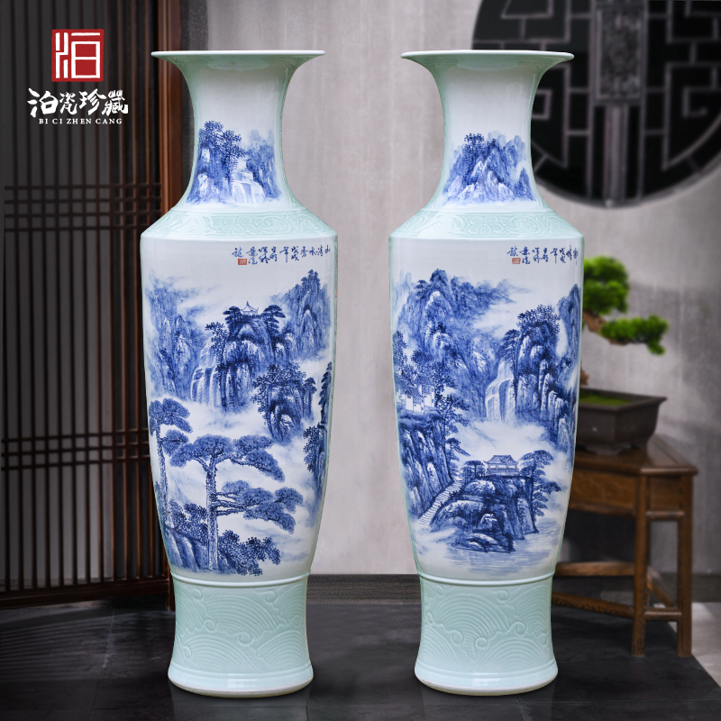 Jingdezhen blue and white ceramics of large vases, new Chinese style villa living room decoration to the hotel hotel furnishing articles