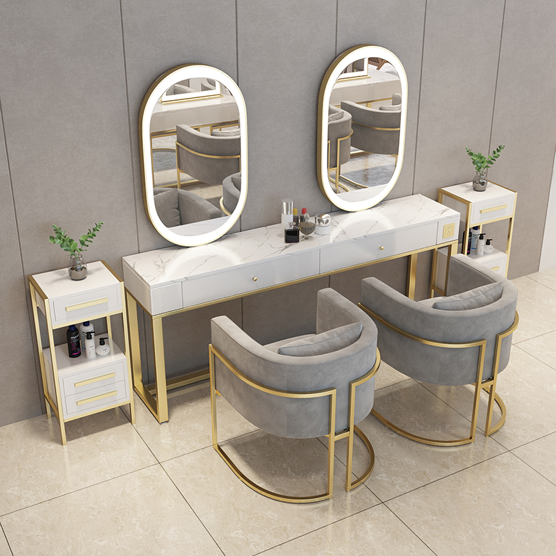 Barber shop mirror desk net red beauty salon perm dyeing with lamp mirror hair salon special trendy double-sided simple makeup table