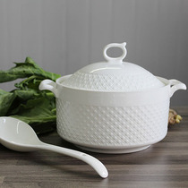 Japanese diamond gift large capacity household ceramic soup bowl ceramic cover microwave oven for double ear anti-hot temperature
