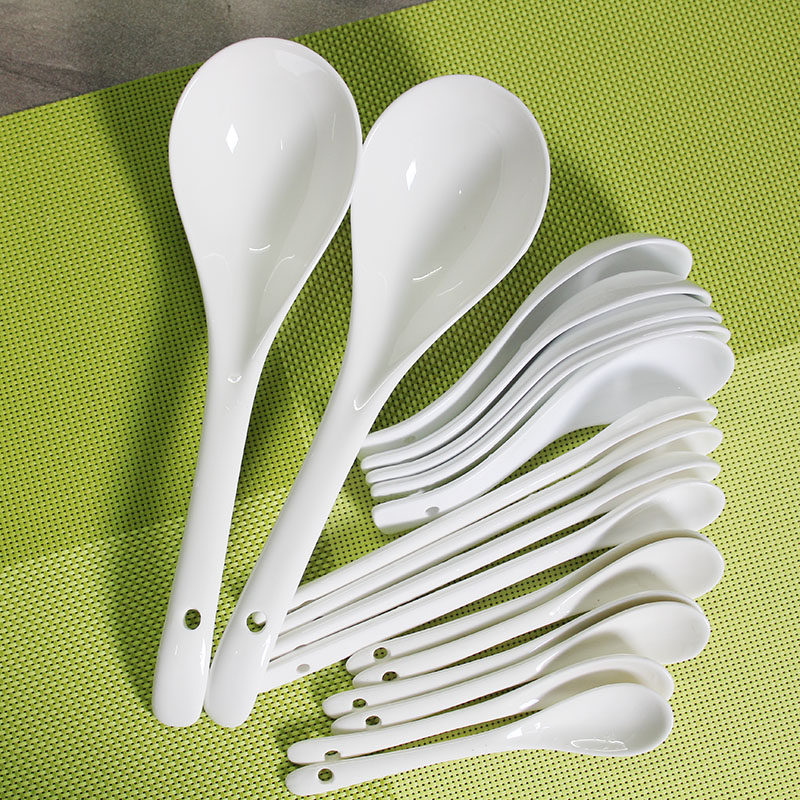 High Quality Large Ceramic Long Handle White Spoon Seasoning Stir Coffee Spoon Various Baby Soup Spoons Table Spoon Flat Bottom Spoon - Taobao