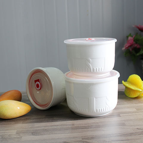 Extra large ceramic fresh-keeping bowl storage tank pure white wool embossed high-end can be refrigerated in microwave oven refrigerator without odor