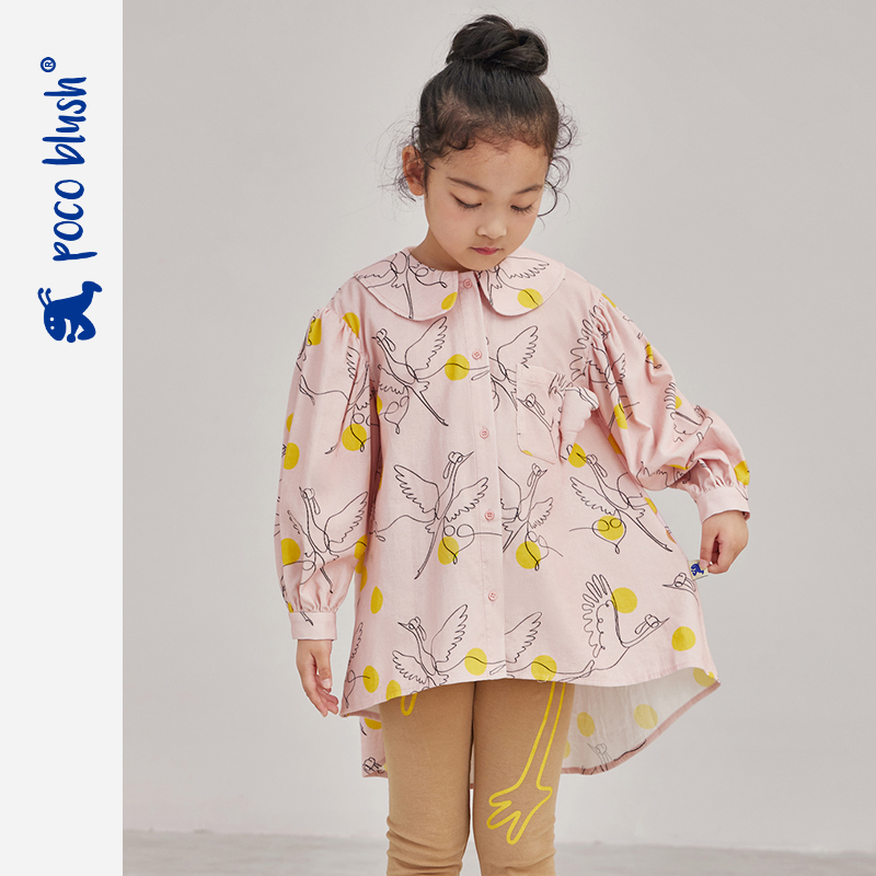 pocoblush crane series original 2022 spring and autumn new long-sleeved loose shirt children's cotton doll shirt