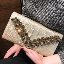 Tide brand leather clutch bag womens 2021 new chain bag fashion diamond dinner bag temperament clutch bag diagonal bag