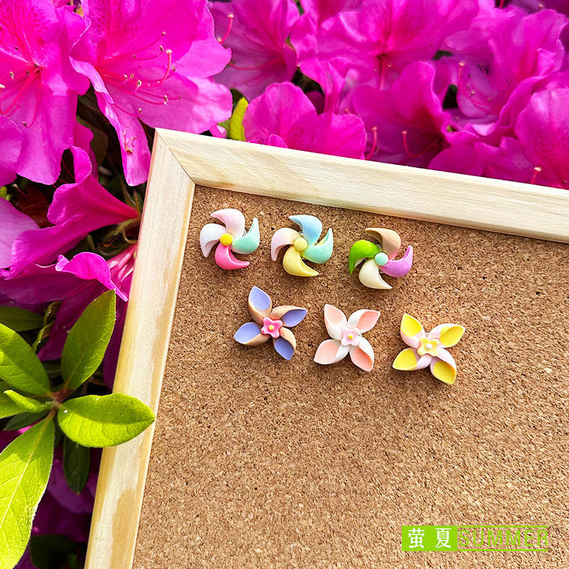 6 Creative Figure Nails Cute Colorful Windmill Macaron Wind Soft Wood Felt photo Wall Remain print Wordnail-Taobao