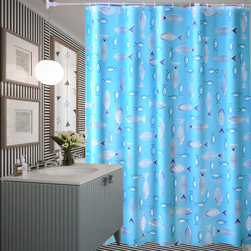 Powder room shower curtain cloth set Waterproof and mildew thickened hanging curtain Bathroom partition curtain free punch curtain send hook