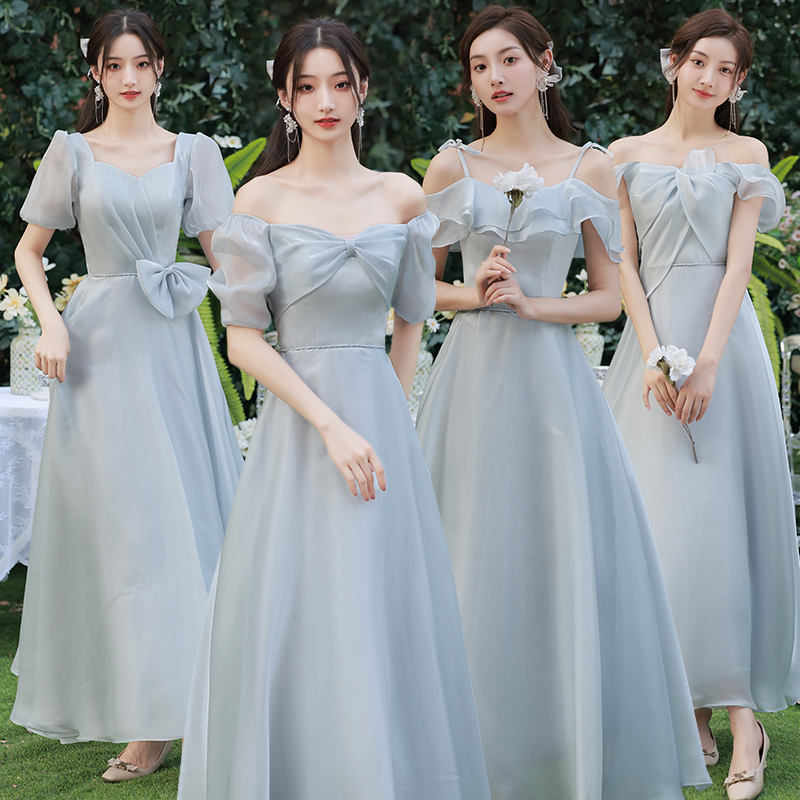 Bridesmaid Dress 2026 New Style Gray-Blue High-End Fairy-Like Slimming Wedding Sister Group Bridesmaid Dress Graduation Gown Long Style Bridesmaid Dress 2026 New Style Gray-Blue High-End Fairy-Like Slimming Wedding Sister Group Bridesmaid Dress Graduation Gown Long Style