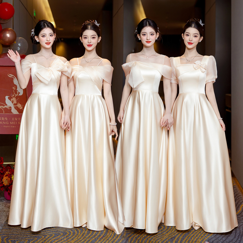 Champagne-Colored Satin Bridesmaid Dress 2026 New Summer Stunning Sister Dress Bridesmaid Gown Can Be Worn Casually Dress Niche