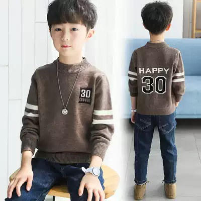 Boys sweater 2021 new spring and autumn and winter boys pullover children's round neck semi-turtleneck middle and large children's spring Korean version