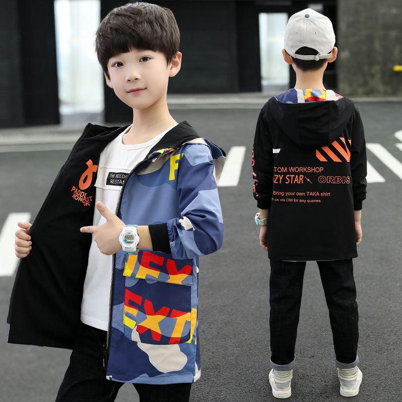 Boys coat 2021 spring and autumn children's suit foreign style jacket baby new Korean cartoon two-sided trench coat tide