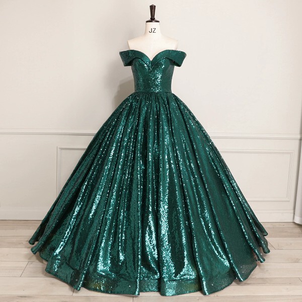 Dark Green Bridal Banquet Performance Adult Puffy Long Dress Formal Prom Wedding Dress Evening Gown Solo Performance Art Exam