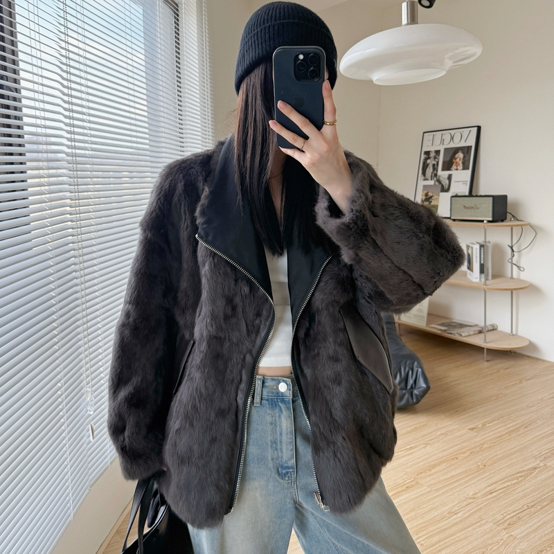 Reversible 2025 Autumn and Winter New Casual Loose Rabbit Fur Coat Women's Short Parka Coat for Young People