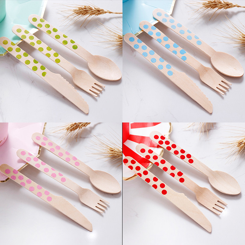Runlux 10 - packed one - time environmentally friendly tableware wooden fork and spoon birthday party cake fruit log knife and fork spoon