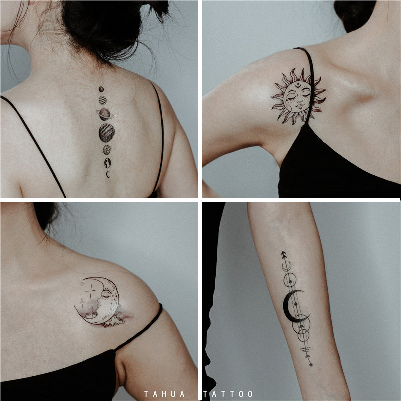 She draws ins Wind Planet Tattoo Sticker Sexy Tattoo Waterproof Women Durable Sticker Large Pattern Advanced Flower Arm Emulation