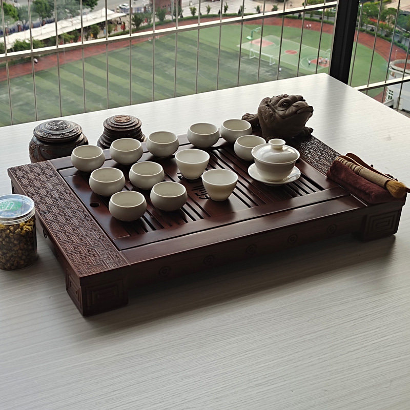 Large tea plate solid wood drawer type wooden modern tea table household simple new Chinese drainage water tea tray