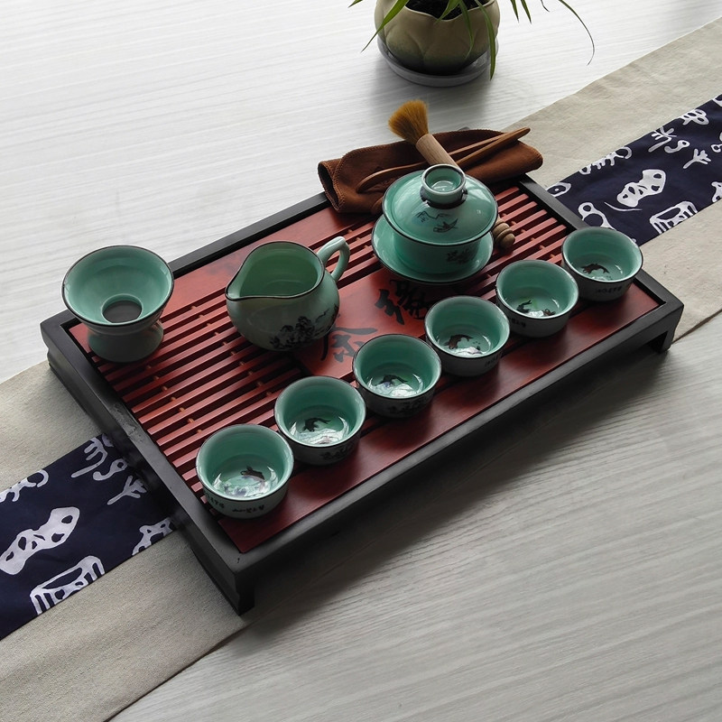 Chicken Wings Wood Tea Tray Solid Wood Tattooed Drainage Water Storage Small Number Tea Table Mini Home Brief Natural Simple Tea Sea