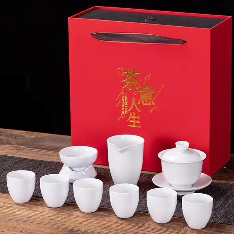 Defied White Porcelain Suit Kongfu Tea Furniture Home Living Room Ceramic Cover Bowl Large Tea Cup Brief whole set of European-style tea sea