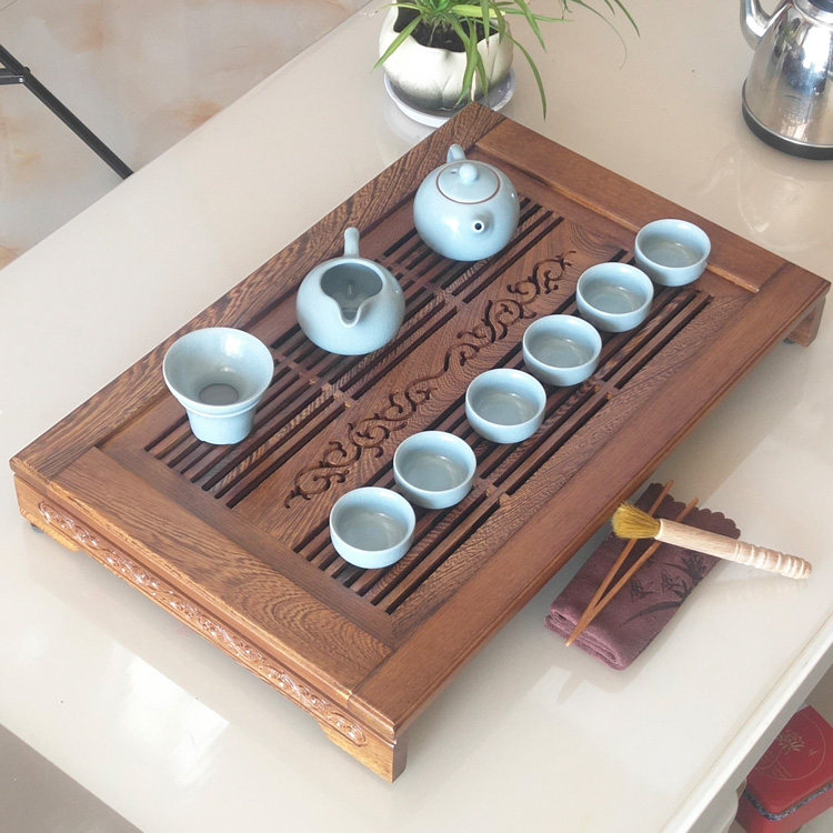 Chicken Wings Wood Tea Tray Solid Wood Home Drawer Drain large Number of bamboo and wood tea table Stainless Steel Brief Chinese Tea Sea