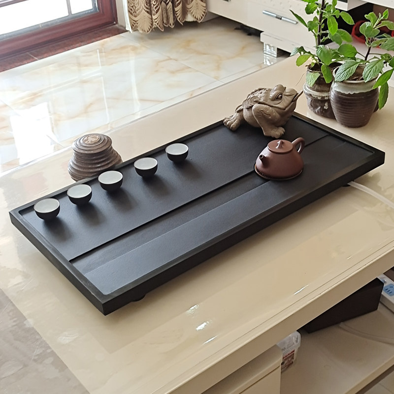 Whole piece of black stone tea tray natural modern minimalist household single-layer stone tea set tray size high-end tea table