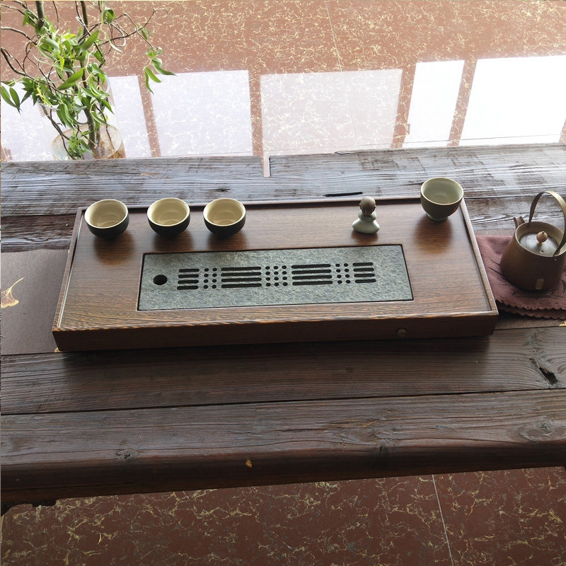 High-end solid wood tea plate chicken fin large whole drainage tea table household log log Chinese luxury tea table