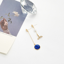 Mu Si Little d mermaid tail earrings temperament ins Wind long earrings asymmetrical earrings without ear clip earrings girl