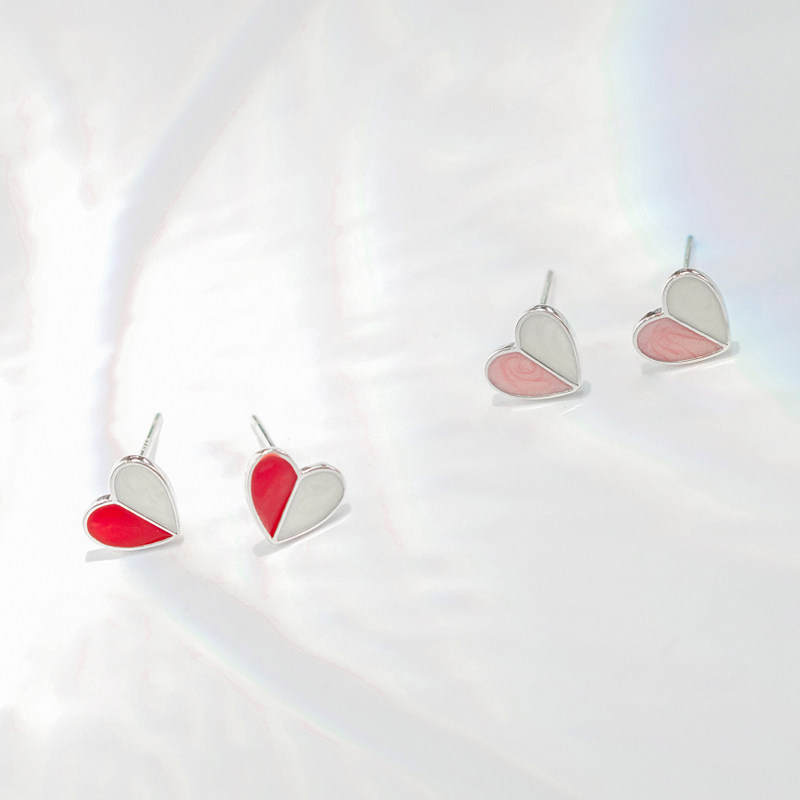 Mousse Little d sweet and cute ice cream Peach Hearts Earrings South Korea 925 Pure Silver Mesh Red Without Ear Clip Ears