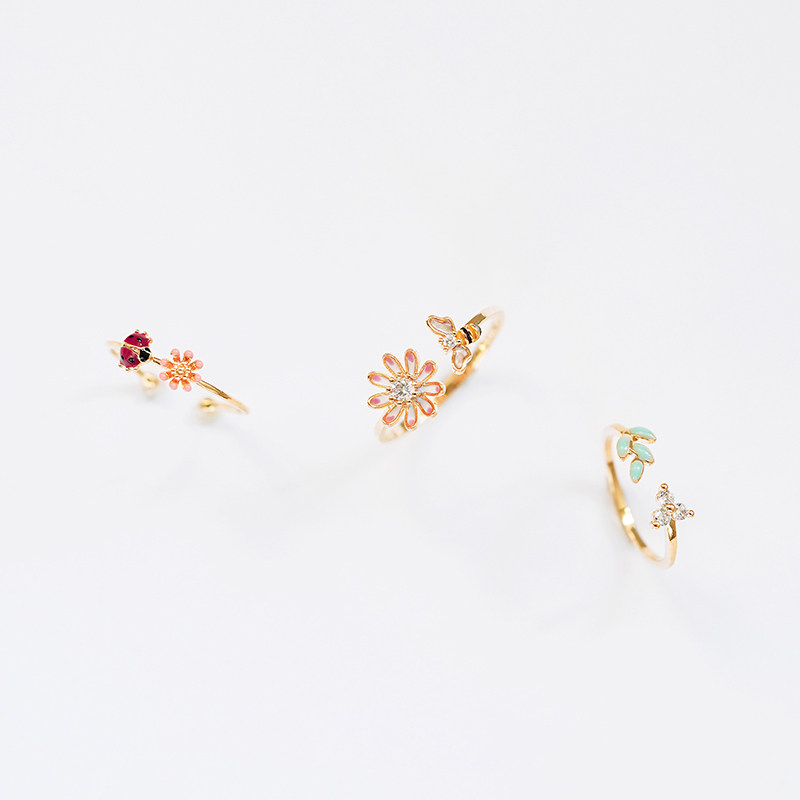 Mu Si small d fresh and simple opening ring Fairy personality ins net red fashion cute flower student tail ring female