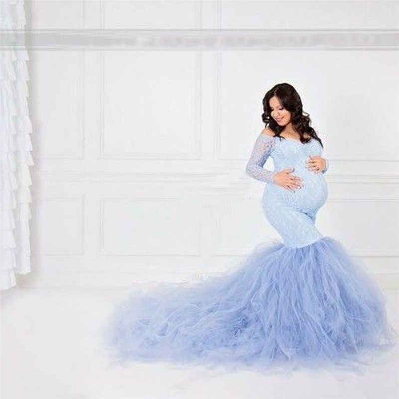 Speed Selling Through Hot Selling Lace Foreign Clothing Web Yarn Pregnant Woman Photo Floating trailing long dress Photography Write a real clothing dress