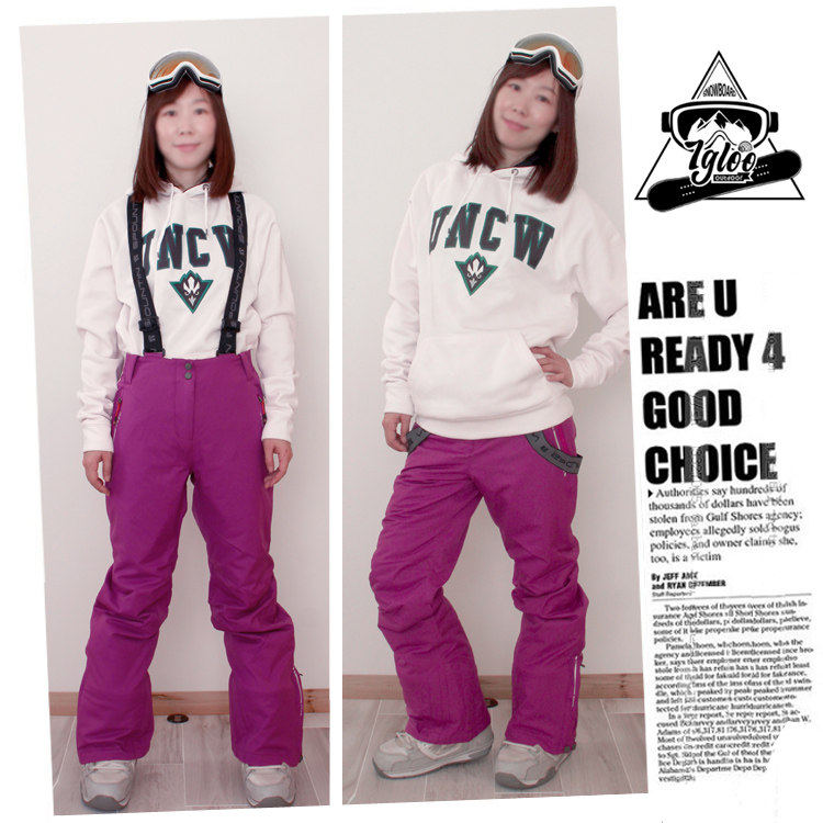 European and American foreign trade Export Double Board Ski Pants With Baby Bag Pants Woman RED PURPLE POWDER Waterproof 10K Warm