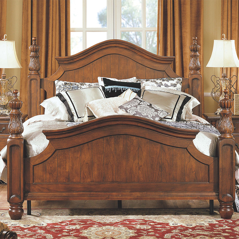 European-style double bed luxury master bedroom dark American-style solid wood wedding bed 1 5 meters 1 8 meters 2 meters solid wood carving king bed