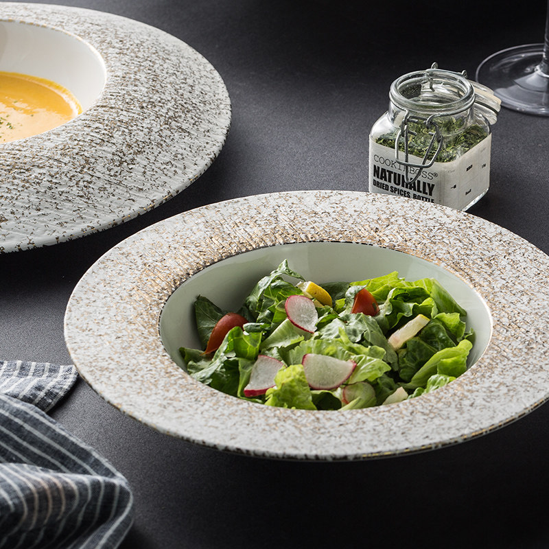 Yihejia Nordic tableware round porcelain steak plate creative hotel supplies large plate special new single straw hat plate