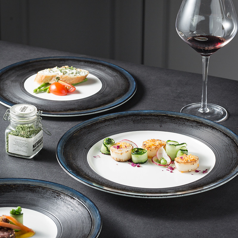 Yihejia steak flat plate fat-reducing meal plate household 2021 new fat-reducing meal plate commercial pasta dessert disc