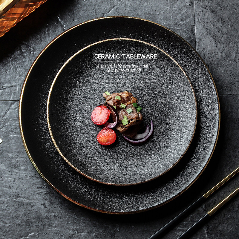 Steak Plate Western Plate Home Creative Black Frosted Beef Steak Plate Commercial Net Red Tableware Japanese Western Plate