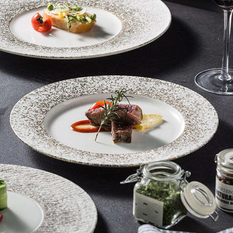 Yihejia round hotel personality dessert sushi large plate creative dining room sashimi plate household tableware flat porcelain plate