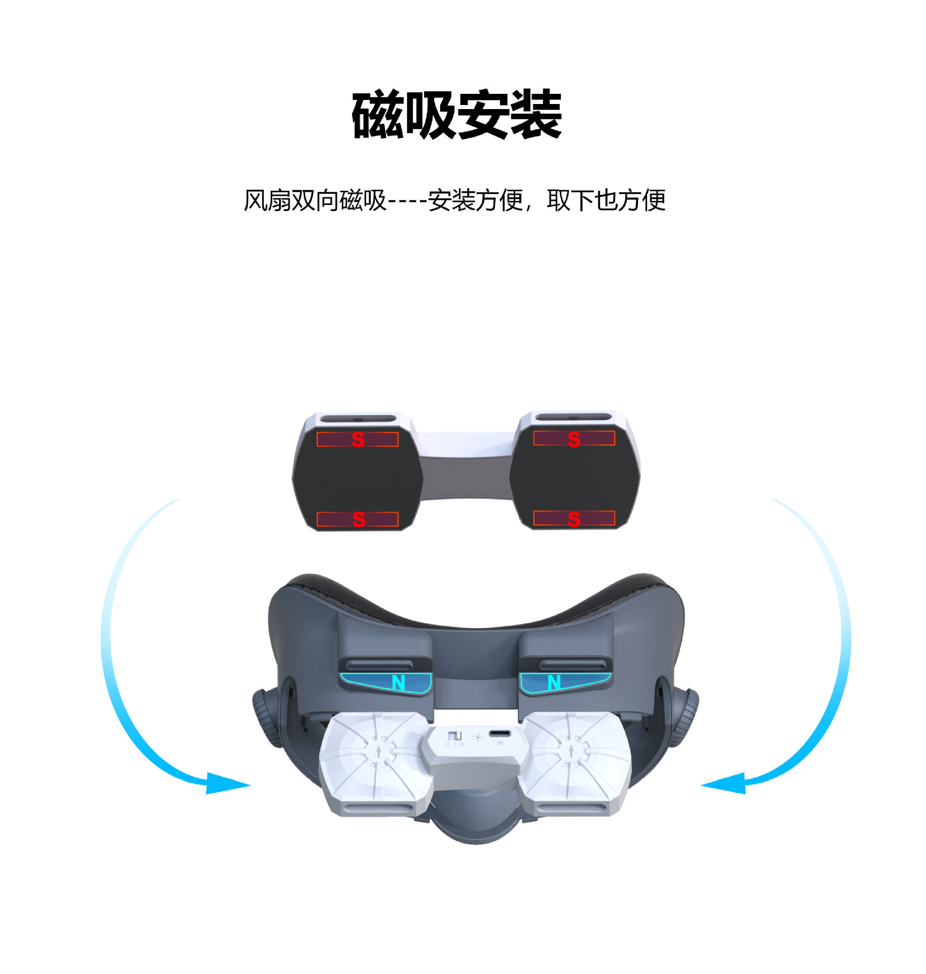 Meta Quest3 Cooling Fan with Strong Airflow, Dual-Mode Light-Blocking Mask to Prevent Light Leakage and Reduce Facial Pressure