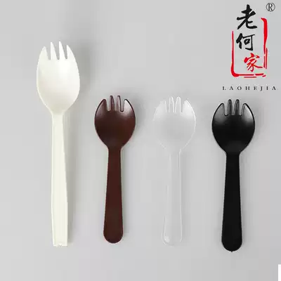 Lao he family disposable plastic fork spoon independent packaging fruit fishing spoon ice cream cake dessert fork spoon 100