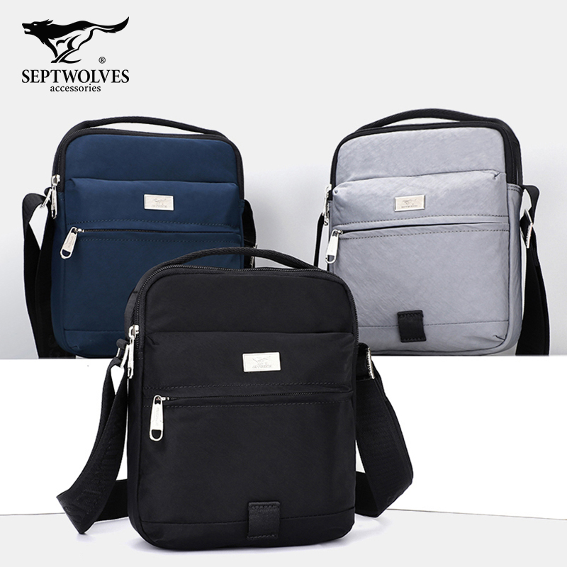 Septwolves Men's Bag One Shoulder Square Messenger Bag Small Waterproof Oxford Cloth Vertical Section Youth Casual Students Cross Bag Trend