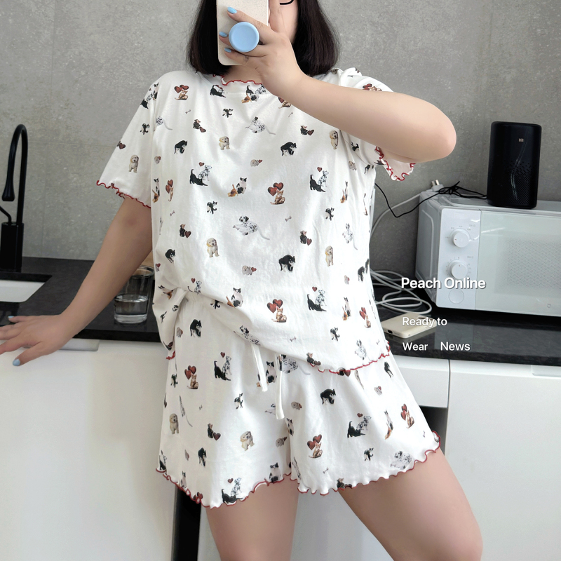Little Peach Plus Size Fat mm Ins Blogger Style Cute Pet Paradise Childlike Comfortable Homewear Set