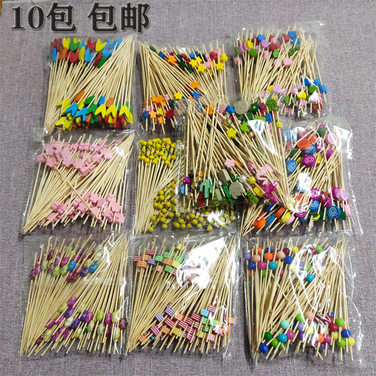 Disposable fruit stick bamboo stick fruit fork creative cocktail sign three Mingzhi decoration sign cake dessert sign