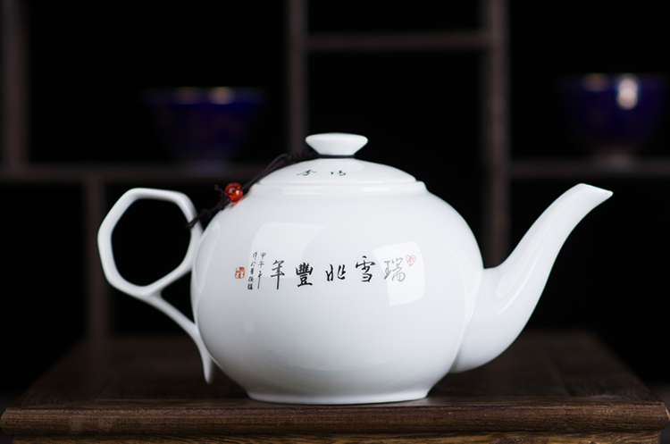 Bộ ấm trà bằng gốm đơn đặt bộ ấm trà lớn với khay trà hộ gia đình dung tích lớn ấm trà màu xanh và trắng sứ Jingdezhen - Trà sứ bộ bình trà thủy tinh