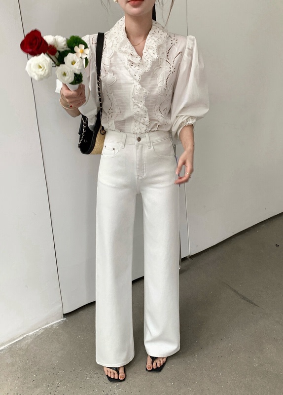 2026 Spring High-Waisted Slimming Chopstick-Leg Non-Tight Narrow Wide-Leg Pants Straight-Leg Pants Four-Way Stretch Straight-Leg Pants White