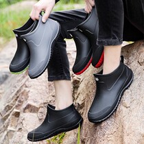 Rain Shoes Mens Short Barrel Fashion Plus Suede Waterproof Shoes Women Low Help Non-slip Rain Boots Kitchen Rubber Shoes Wash lovers shoes