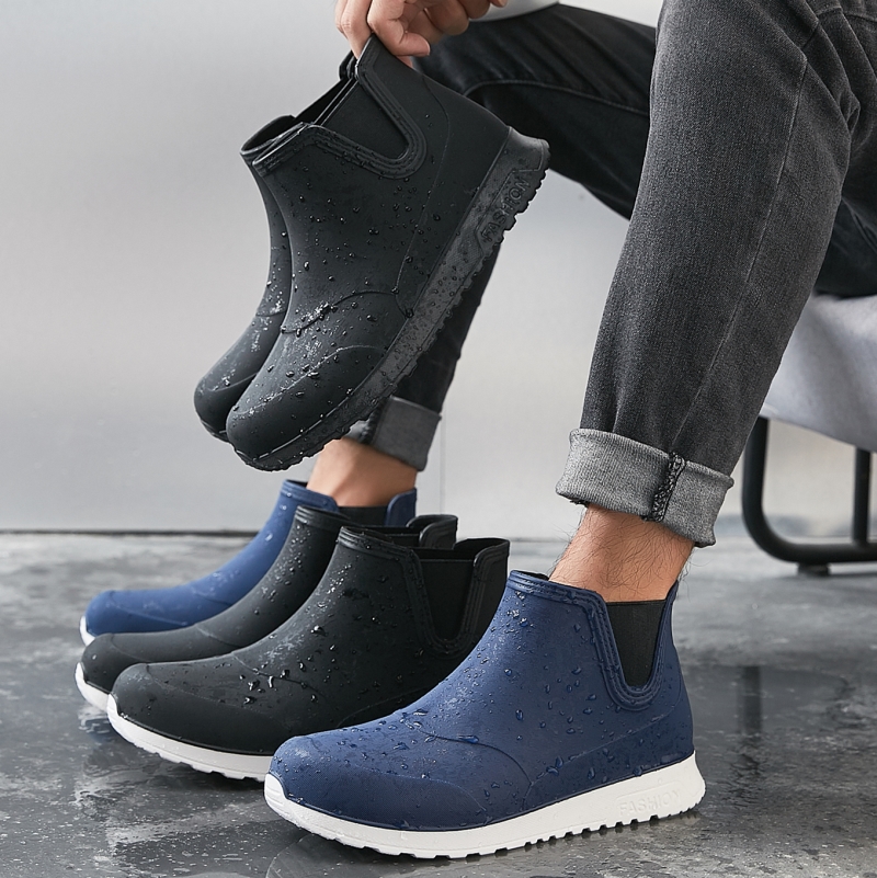 Rain shoes men's autumn and winter short barrel anti-slip thick bottom water shoes warm middle cylinder rain boots low help fashion cover shoes kitchen rubber shoes