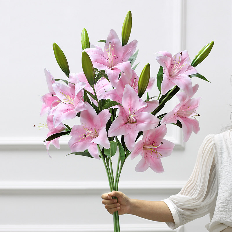 Upscale Lily Flower Emulation Flower Beam Single Branch Living Room Furnishing Flower Fake Flower Decoration Placement Plastic Flower Drying Flower Flower Arrangement