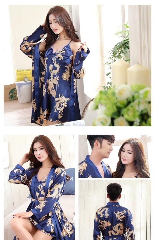 Mùa xuân và mùa thu Mùa hè Các cặp vợ chồng Áo choàng cho nam Bộ đồ ngủ nữ ngắn tay áo dài tay áo băng lụa áo choàng lụa ngủ đẹp
